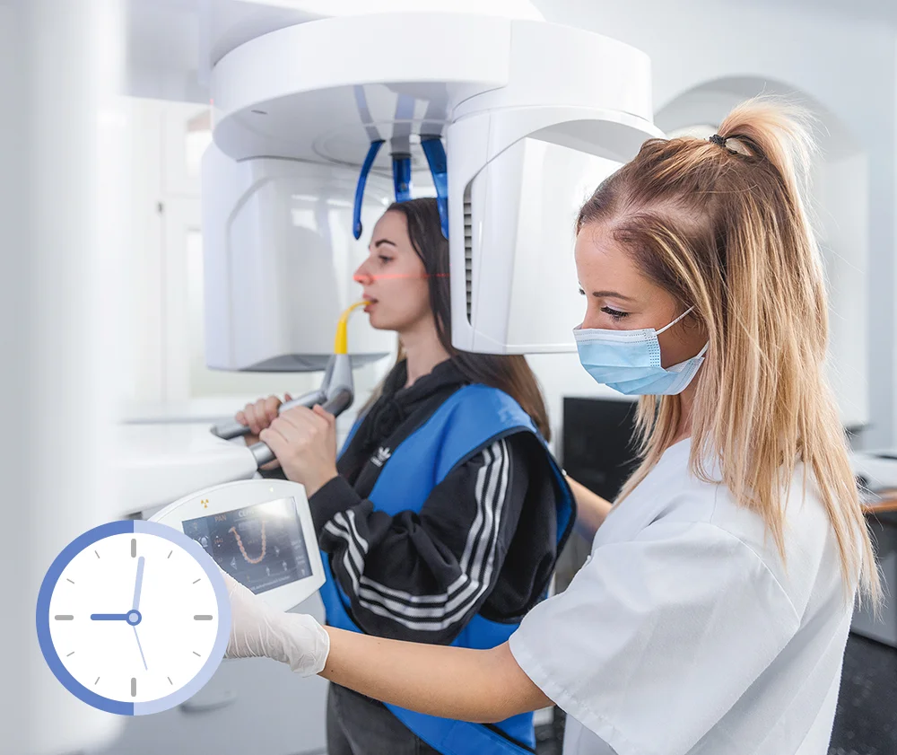 Foto: Nick Neufeld, Uhren-Grafik: panimoni | iStockphoto.com Zahnmedizinische Fachangestellte